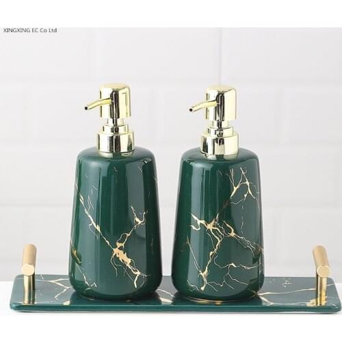 Green ceramic marble texture bathroom supplies / bathroom accessories set soap dispenser toothbrush holder bathroom supplies