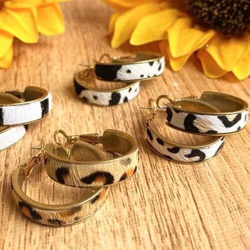 925 Silver Needle Pony Hair Genuine Leather Hoop Earrings BOHO Leopard Simple Retro Daily Jewelry for Women Party Wholesale