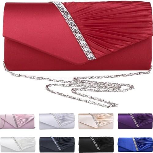 Ladies Diamond Ruffle Party Prom Bridal Evening Envelope Clutch Bag, LY6682 white