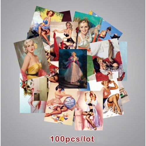 100pcs Retro Stickers Girl Beauty Sexy Laptop Poster Cool Waterproof Car Sticker Trolley Guitar Case Sticker Fashion Classic Toy