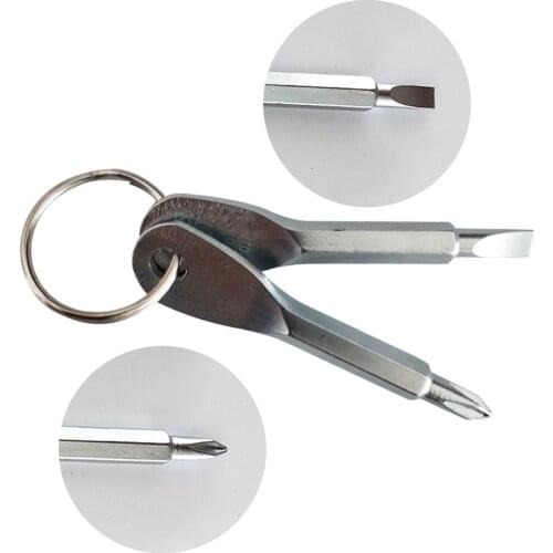 2pcs Pocket Keychain Multitool Key-Shaped Precision Cast Steel Mini Slotted Phillips Screwdriver Multifunction Backpack Accessor