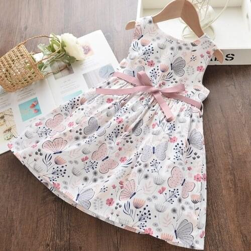 2021 Girls Dresses Kids Summer Sleeveless Bowknot Princess Dress Girl Casual Sundress Cotton Flower Print Children Clothes