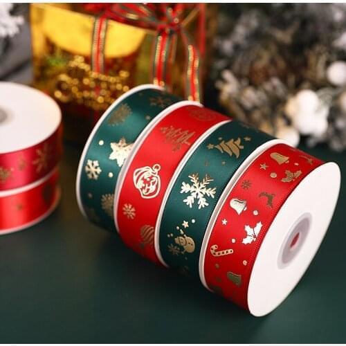 25Yards 1''25mm Red Green Christmas Printing Grosgrain Satin Ribbons DIY Bownots Gift Wrapping Party Home Decoration Accessories