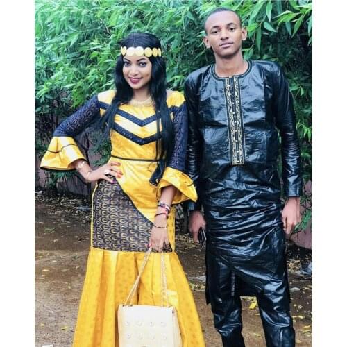 African dress for woman bazin riche embroidery design dress couple design dashiki design