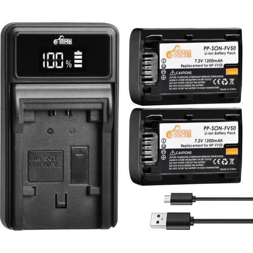 2Pcs 1200mAh NP-FV50 NP FV50 Batteries + LED Charger for Sony HDR CX390 290E PJ510 820E 790E 660E XR260 CX700E PJ50E