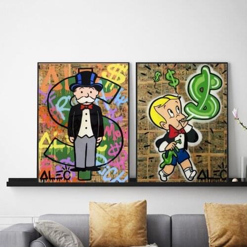 Alec Monopolies Street Art Riche Canvas Painting Dollar Money Sign Statue Poster Wall Picture for Living Room Home Decor
