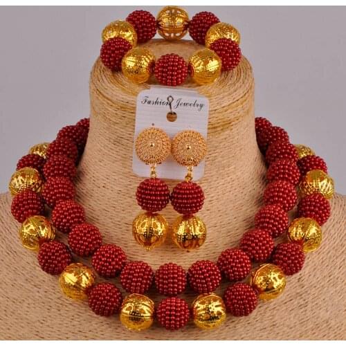 Burgundy wine african wedding jewelry set nigerian necklace african set simulated pearl beads jewellry sets ZZ15