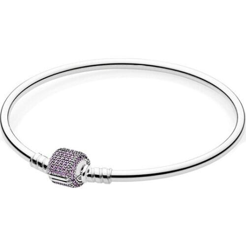 925 Sterling Silver Pave Barrel Clasp With 3 Color Crystal Snake Chain pandora Bracelet Bangle Fit Women Bead Charm Diy Jewelry