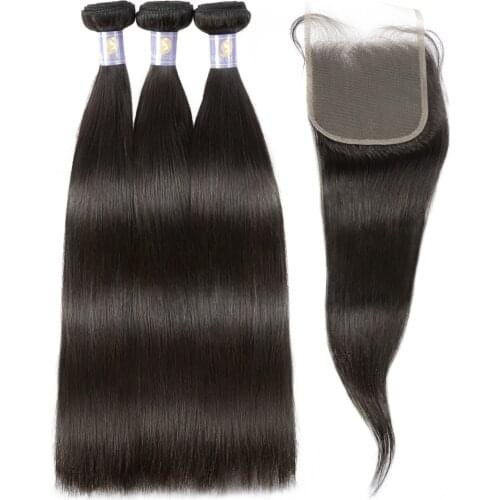 Natacee 12A Brazilian Human Hair Bundles Weave Straight Women Virgin Hair Extensions Weft Bundles With Lace Closure Unprocessed