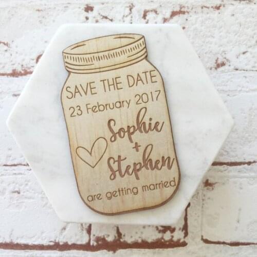 Personalized names Mason jar Wedding wooden Save the Date Magnets engagement party favors company gifts