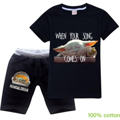Baby Yoda T Shirt Set Little Boy Girl Cute Baby Yoda T Shirt Kid Round Collar Short Sleeve The Mandalorian Jedi T-Shirt Clothes