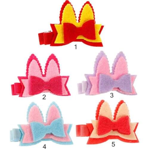 Yundfly 5pcs/lot Newborn Felt Bow Hair Clips Rabbit Ear Girls Kids Hairpins Children Head Hair Accessories Party Birthday Gift