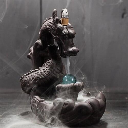 Fengshui Purple Sand Ceramic Dragon Backward Smoke Back Incense Burner Tea Ceremony Decoration Incense Dragon Home Decor