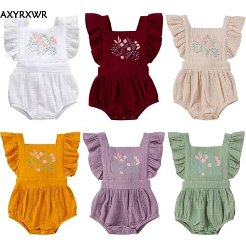 Summer Baby Girls Rompers Newborn Baby Clothes Toddler Ruffles Sleeveless Embroidery Cotton Linen Romper Jumpsuits One-Pieces