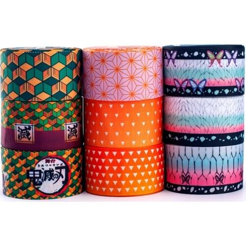 Anime Demon Slayer: Kimetsu no Yaiba Print 10 Yards Grosgrain Ribbon For Hair Bows DIY Materials