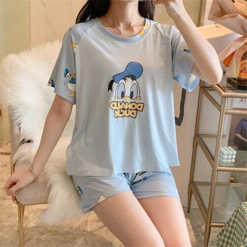 Summer Mickey Minnie squirrel print pajamas womens short-sleeved shorts cartoon thin section cute hedging fashion home set