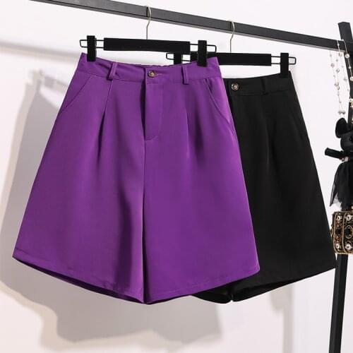 2021 Summer Hot New High Waisted Shors Women Solid Loose Elastic Waist Straight Purple Black Plus Size 4xl Womens Clothing