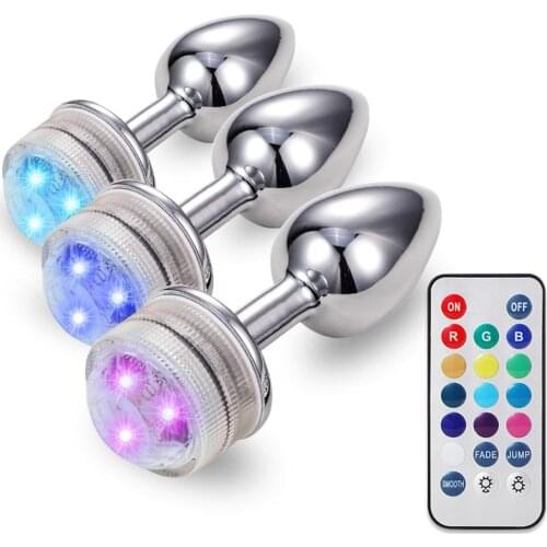Metal Anal Plug Dilator Bead Remote Control Color Changing LED Light Sex Toy Color Changing Masturbation Tool Sex Toy for women