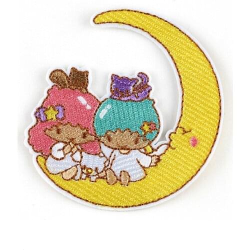 Girls Boys Cute Lovers Sit on Moon Novelty Cartoon Sweet Love Patch DIY Embroidery Applique for Backpack Bag