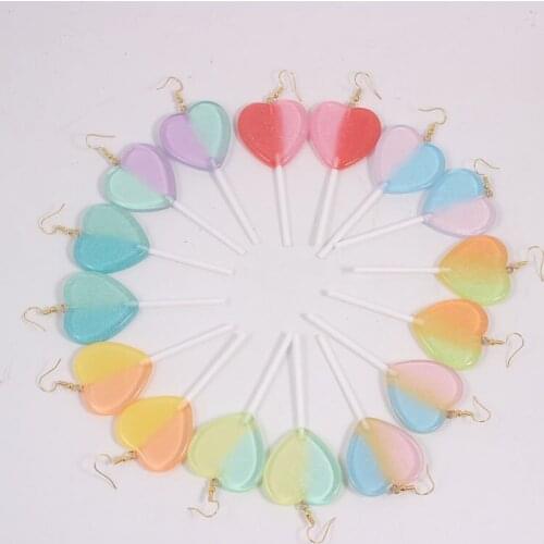 Cute Resin Heart-shaped Lollipop Drop Earring Handmade Candy Color Simulation Food Dangle Earring Funny Cartoonn Friendship Exag