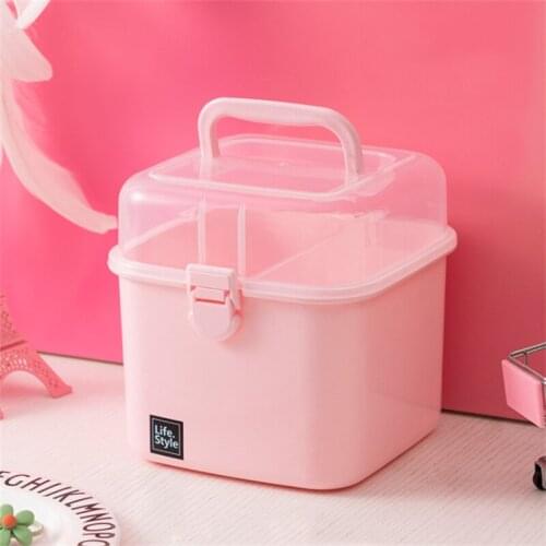 Multilayer Children Hair Accessories Box Pink Transparent Plastic Desktop Cosmetics Jewelry Manicure Three-layer Storage Box