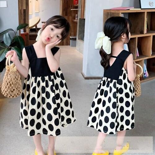 Fashion Girls Dress 2021 Summer New Cute Child Polka Dot Patchwork Sleeveless Princess Costume 2-6 Years Old Baby Kids Clothes