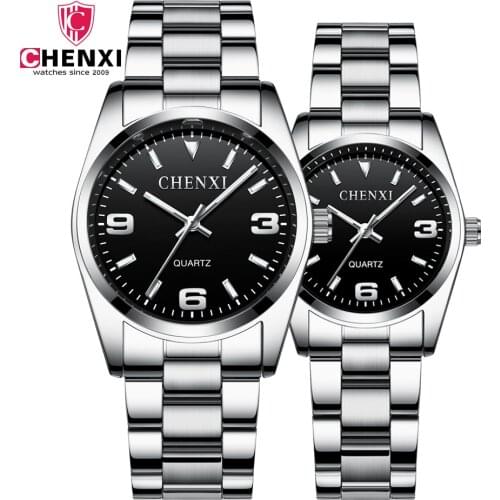 CHENXI Fashion Casual Stainless Steel Luminous Hands Round Quartz Couple watch mens watches Women wrist watch Best gift