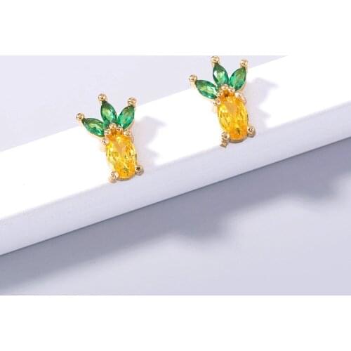 Fashion Little Pineapple-Shaped Colorful Rhinestone Stud Earrings Crystal Jewelry Accessories For Women Wedding Gift