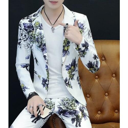 2021 Mens Personalized Printed Suit Youth Trendy Slim-Fitting Suit Two Pieces