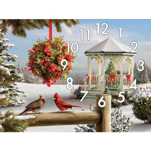 Dpsprue 5D Diamond Painting Kit With Clock Cross stitch Full Square Round Diamond Embroidery Mosaic Snow Bird Gift