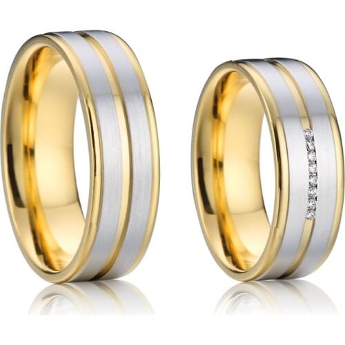 Original designer men and womans wedding rings set gold color 8mm Alliances love female couple ring male 2019
