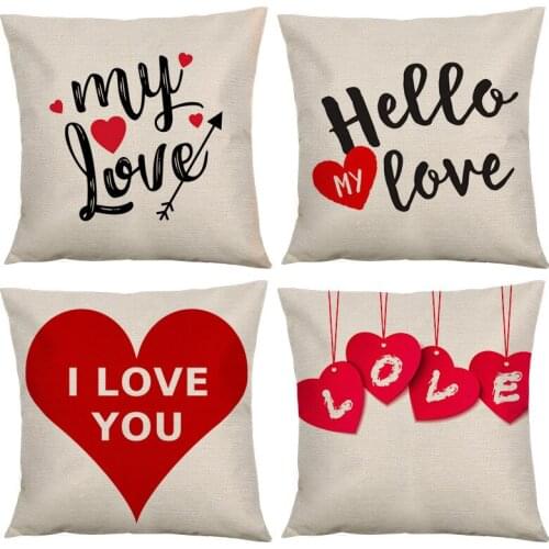 4Pcs Love Pillowcase Valentines Day Cushion Cover Decorative Sofa Cushions Throw Pillows Cover Flax Home Decor-ABUX