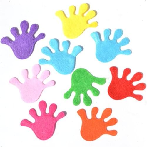 NEW 50PCS Mix Colors Palm Fabric Patches 35*40mm Felt Hand Appliques Crafts Wedding Making DIY K06