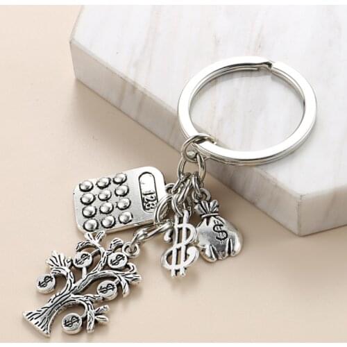 New Accounting Keychain Currency Key Ring Calculator Dollar Money Tree Purse Key Chains Souvenir Gifts DIY Handmade Jewelry