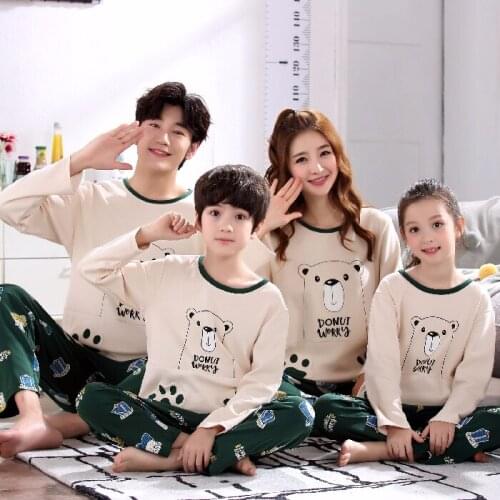 New Autumn Cute Cartoon Parent-Child Pajamas For Boys Girls Children Pure Cotton Long Sleeve Home Wear Kids Clothes 2 Pieces