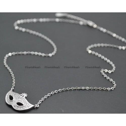 Paved CZ 925 Silver Bowknot Pendant Chains Necklace Fashion Woman Jewelry