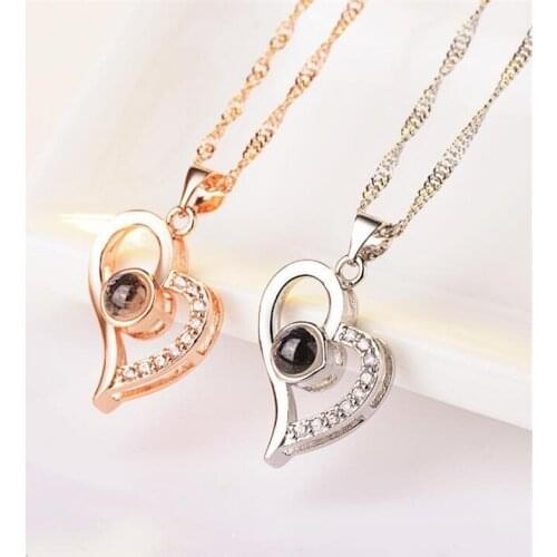 2019 Newest Rose Gold&Silver 100 languages I love you Projection Pendant Necklace Romantic Love Memory Wedding Necklace