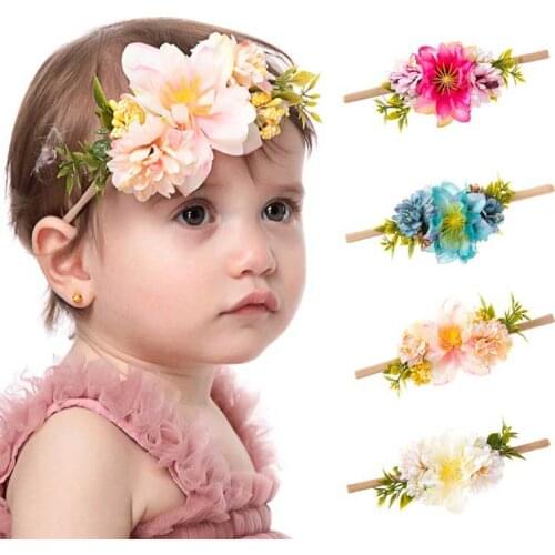 Pastoral Pearl Artificial Flower Headbands Child Hairband Infant Baby Nylon Headband Princess Hair Accessories Baby Photo Props