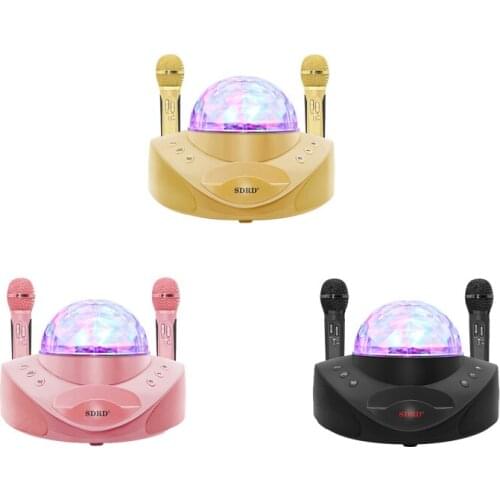Portable KTV Loud Sound Mixer Amplifier Karaoke System Speaker Musical Instrument With Wireless Mic With Disco Light