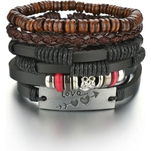 Luxury Accessories Bracelet Mens Fashion Gift Black Double Heart Lovers Leather Bracelets DIY Combination Wild Handsome Gift