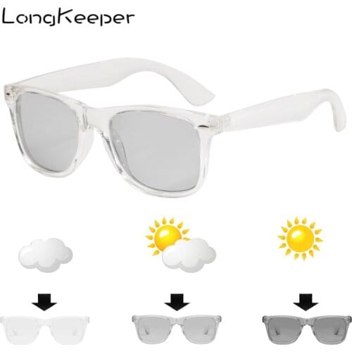 LongKeeper New Polarized Photochromic Sunglasses Men Discoloration UV400 Sun glasses Women Black Clear Frame Goggles 1029