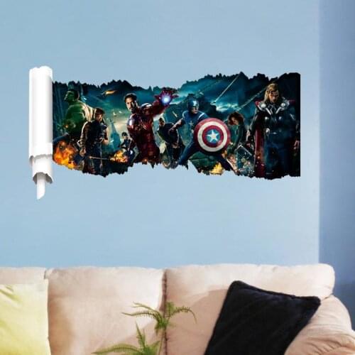 Super Hero Avengers 3D Wall Stickers Living Room Decoration Kids Gift Home Decals Removable Movie Mural Art Peel and Stick