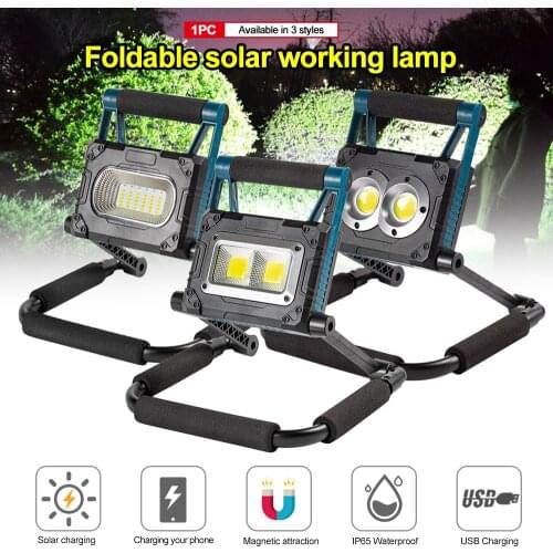30W LED Solar Work Lamp Portable Waterproof Spotlight Outdoor Foldable Searchlight USB Rechargeable Flashlight Camping Light