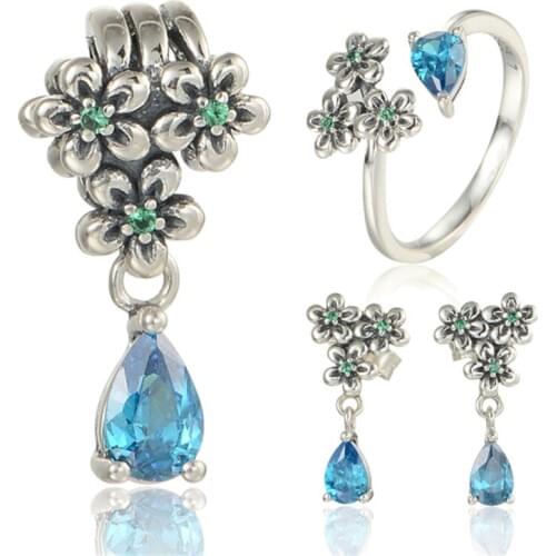 Jewelry sets 925 Sterling Silver GW brand earrings and pendant and ring SET-012