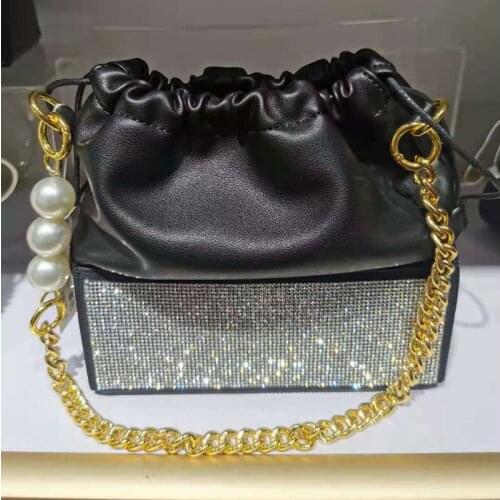 Bag For Women Silver Diamonds Bucket Portable Bag Evening Clutch Purse Women Fashion Mini Chain Shoulder Bags Pouch Cocktail Bag