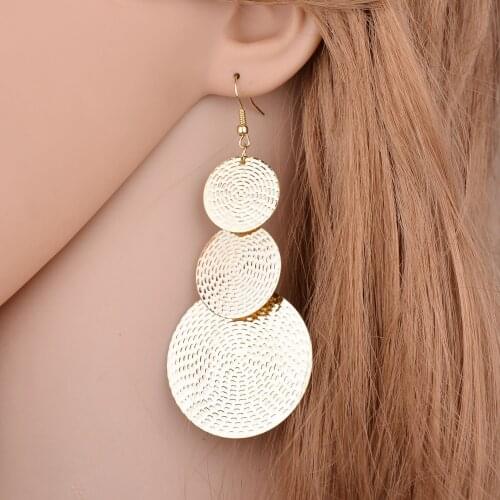 2020 new fashion punk style earrings female gold metal matte round pendant earrings Coin womens earrings jewelry women jewelry