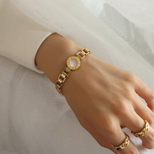 New Design Fashion Stainless Steel Luxury Charm Chain Bracelets for Women Gold Colour Roman Number Bangle Jewelry Free Shipping