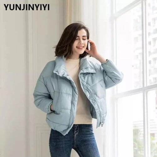 Winter Jacket Parka Women Warm Cotton Clothing Thick Short Jacket Turn Down Collar Zipper Slim Solid Coat Chaqueta Mujer