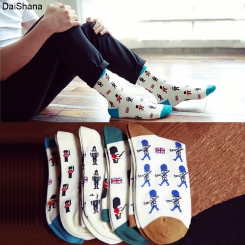 1Pairs New Fashion Man Cotton Socks British Soldiers Cartoon Absorb Sweat Man Socks EUR39-44