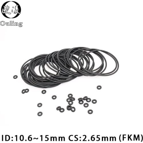 10PCS/lot Fluorine rubber Ring Black FKM O ring Seal CS:2.65mm ID10.6/11.2/11.8/12.5/13.2/14/15mm Rubber O-Ring Seal Ring Gasket